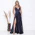 VESTIDO ALCINHA COM DECOTE FENDA LISO VESTIDO DE FESTA PETRA FINA AZUL MARINHO P